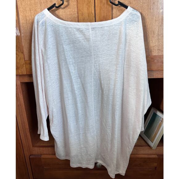 100# Linen Eileen Fisher womens top sz large pink raglan sleeve coastalcore - Picture 2 of 5